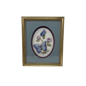 Vintage MCM 3D Paper Butterfly Floral Framed Glass Picture 12x9 Home Decor